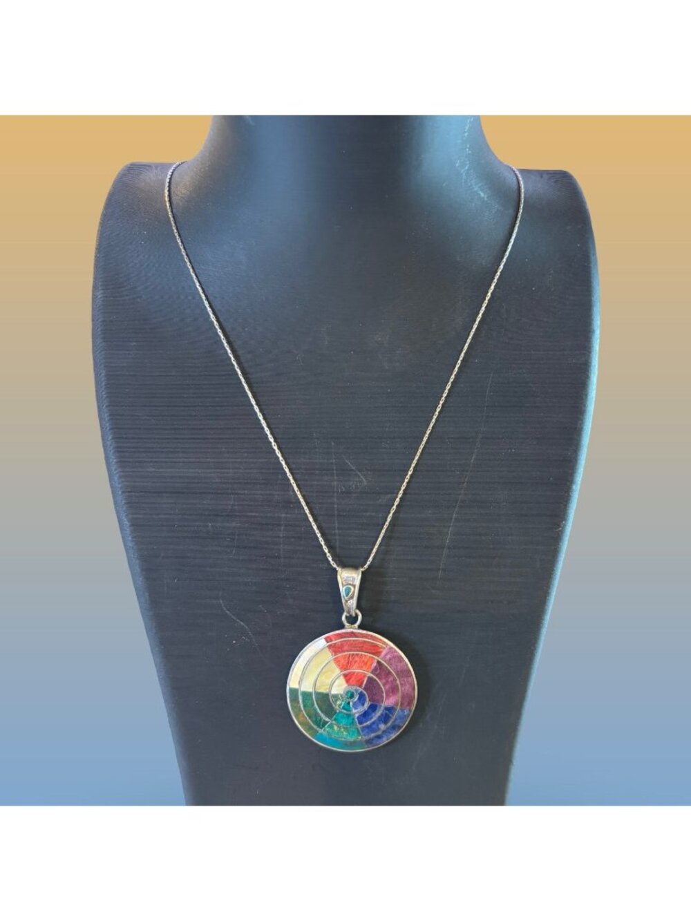 MultiColor Spiral Pendant Necklace Sterling Silver 950 Chain Handmade Minimalist